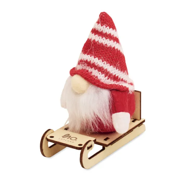 FROSTY SLEIGH Gnome on wooden sleigh Red