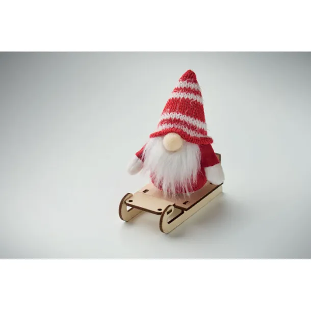 FROSTY SLEIGH Gnome on wooden sleigh Red