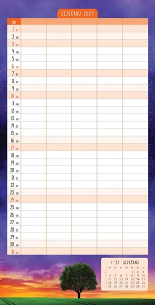  "OBITELJSKI PLANER 2027" 13 list., dim: 30,5x67cm,  PVC vrećica, P/50, color kalendar Color