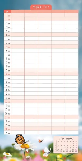  "OBITELJSKI PLANER 2027" 13 list., dim: 30,5x67cm,  PVC vrećica, P/50, color kalendar Color