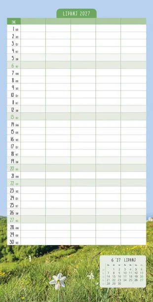  "OBITELJSKI PLANER 2027" 13 list., dim: 30,5x67cm,  PVC vrećica, P/50, color kalendar Color