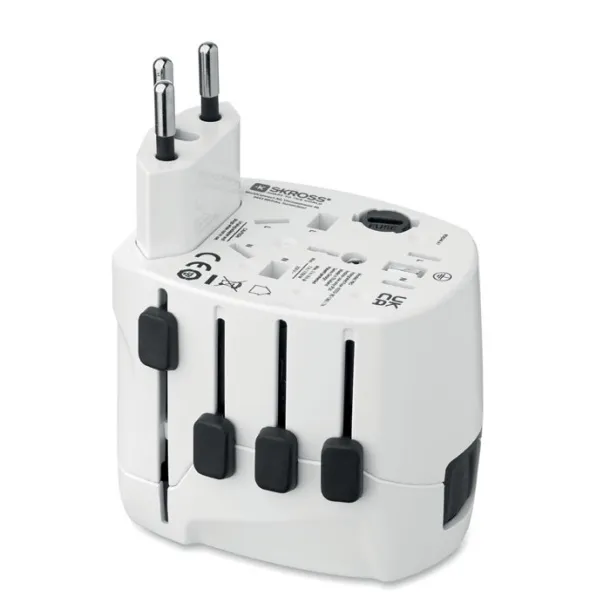 PRO 3-POLE SKROSS® PRO tropolni putni adapter Bijela
