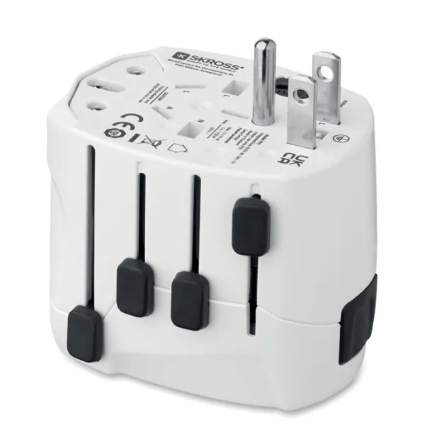 PRO 3-POLE SKROSS® PRO tropolni putni adapter Bijela