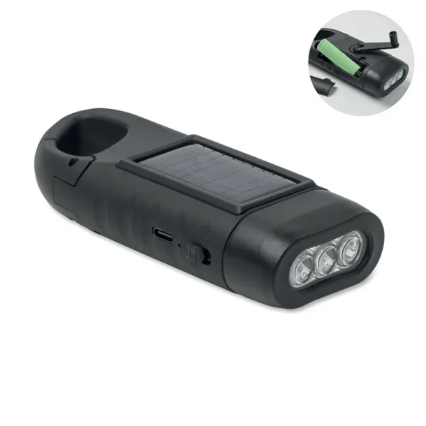 CRANCH Solar torch with dynamo crank Black