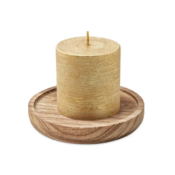 PENTAS Candle on round wooden base Gold