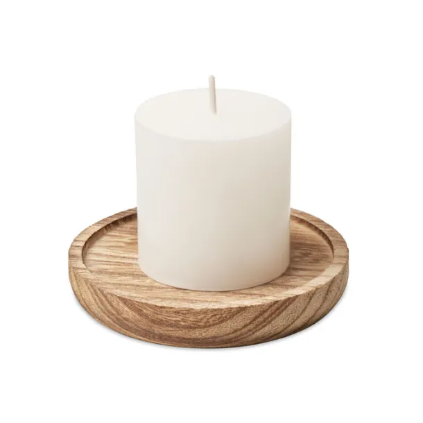 PENTAS Candle on round wooden base Wood