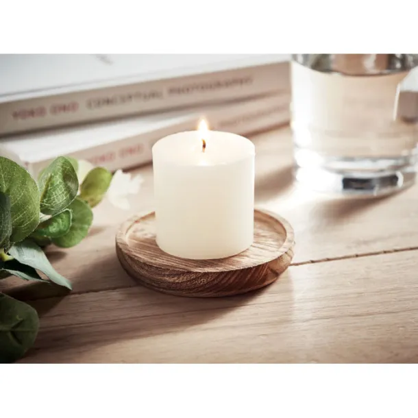 PENTAS Candle on round wooden base Wood