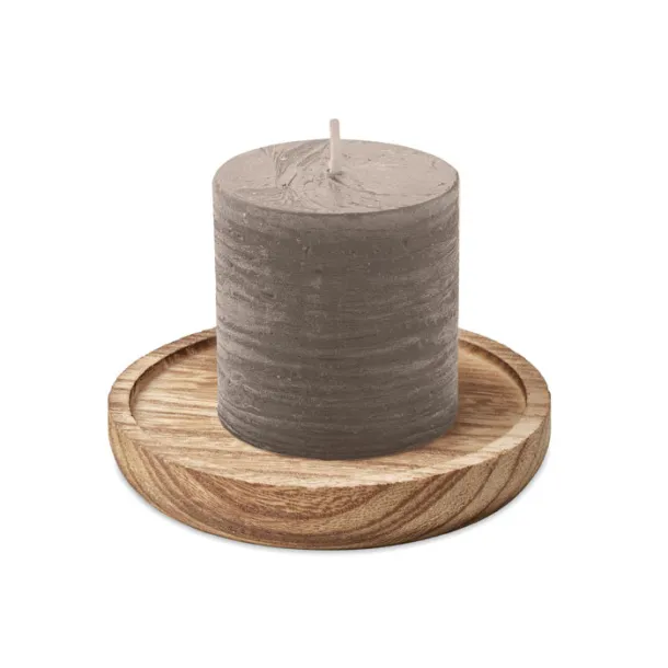 PENTAS Candle on round wooden base Grey