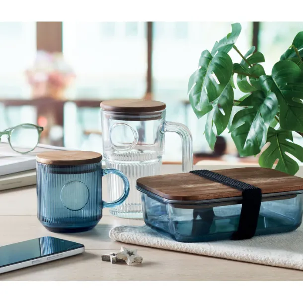 VITRIO MUG Ribbed glass mug 300ml Transparent Blue