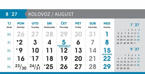  "POSLOVNI SIVO - PLAVI" 13 list., dim: 20,5x14,5 cm, stolni kalendar, koverta, P/50 Color