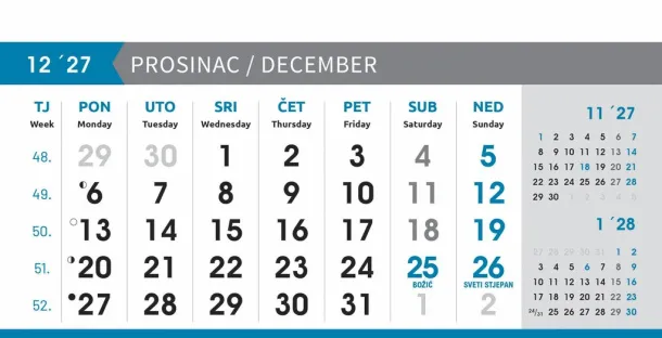 "POSLOVNI SIVO - PLAVI" 13 list., dim: 20,5x14,5 cm, stolni kalendar, koverta, P/50 Color