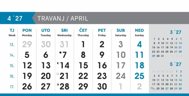  "POSLOVNI SIVO - PLAVI" 13 list., dim: 20,5x14,5 cm, stolni kalendar, koverta, P/50 Color