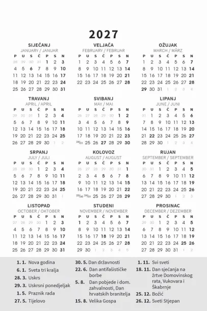  "TRODJELNI STOLNI VERTIKALNI" 12 list., dim: 10x19 cm, stolni kalendar, P/50 Color