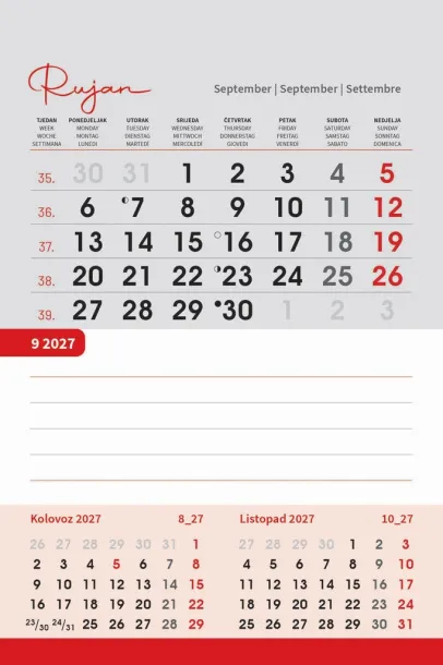  "TRODJELNI STOLNI VERTIKALNI" 12 list., dim: 10x19 cm, stolni kalendar, P/50 Color