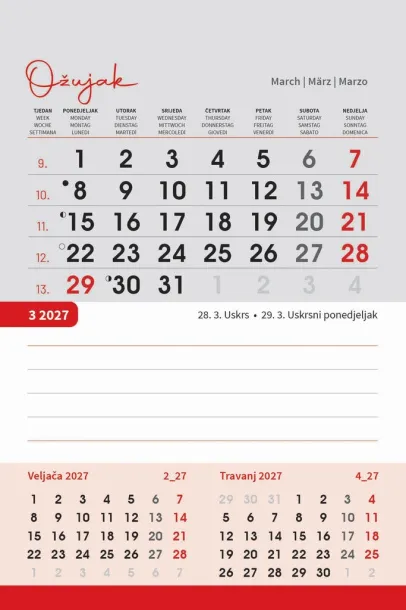  "TRODJELNI STOLNI VERTIKALNI" 12 list., dim: 10x19 cm, stolni kalendar, P/50 Color