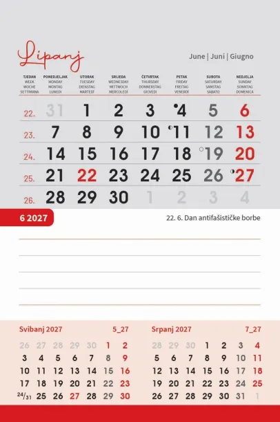  "TRODJELNI STOLNI VERTIKALNI" 12 list., dim: 10x19 cm, stolni kalendar, P/50 Color
