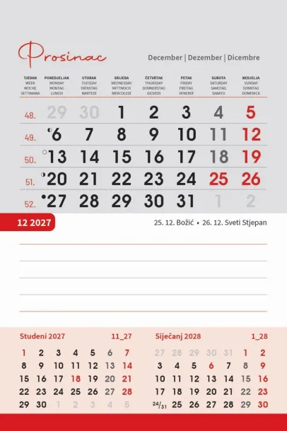  "TRODJELNI STOLNI VERTIKALNI" 12 list., dim: 10x19 cm, stolni kalendar, P/50 Color