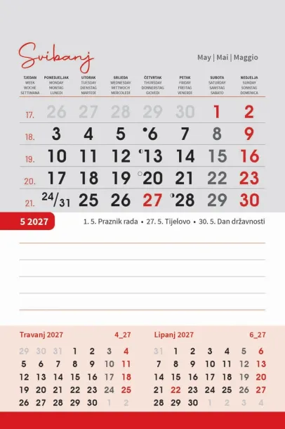  "TRODJELNI STOLNI VERTIKALNI" 12 list., dim: 10x19 cm, stolni kalendar, P/50 Color