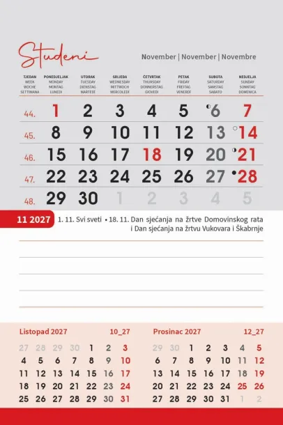  "TRODJELNI STOLNI VERTIKALNI" 12 list., dim: 10x19 cm, stolni kalendar, P/50 Color