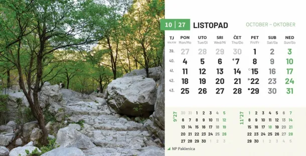  "NACIONALNI PARKOVI HRVATSKE" 13 sheets, format: 20,5x14,5 cm, desk calendar, envelope, P/50 Color