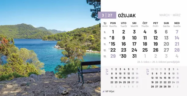 "NACIONALNI PARKOVI HRVATSKE" 13 list., dim: 20,5x14,5 cm, stolni kalendar, koverta, P/100 Color
