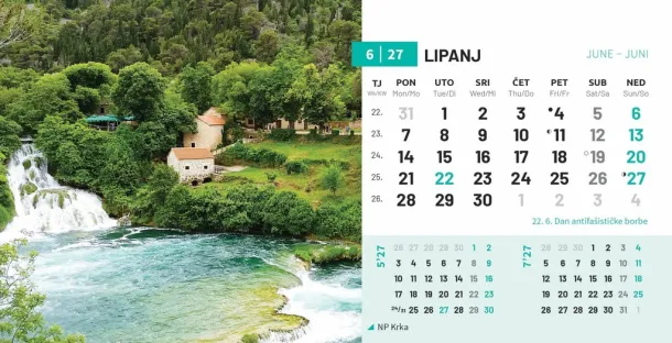  "NACIONALNI PARKOVI HRVATSKE" 13 sheets, format: 20,5x14,5 cm, desk calendar, envelope, P/50 Color