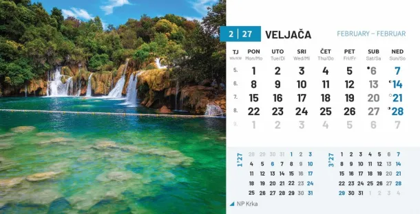  "NACIONALNI PARKOVI HRVATSKE" 13 sheets, format: 20,5x14,5 cm, desk calendar, envelope, P/50 Color