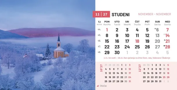  "PRIRODA" 13 sheets, format: 20,5x14,5 cm, desk calendar, envelope, P/50 Color