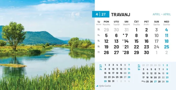  "PRIRODA" 13 sheets, format: 20,5x14,5 cm, desk calendar, envelope, P/50 Color