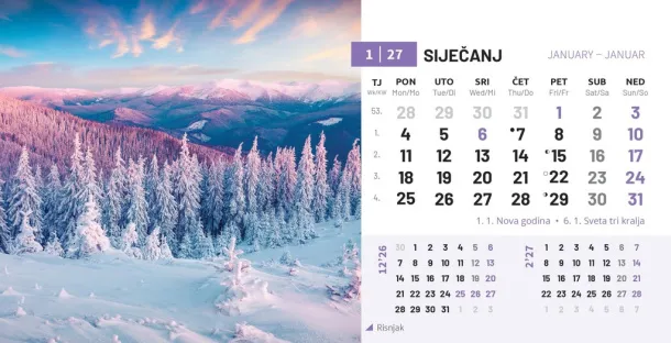  "PRIRODA" 13 sheets, format: 20,5x14,5 cm, desk calendar, envelope, P/50 Color