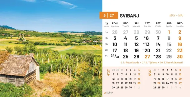  "PRIRODA" 13 sheets, format: 20,5x14,5 cm, desk calendar, envelope, P/50 Color