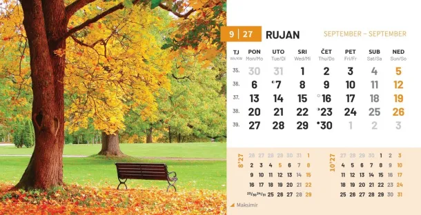  "PRIRODA" 13 sheets, format: 20,5x14,5 cm, desk calendar, envelope, P/50 Color