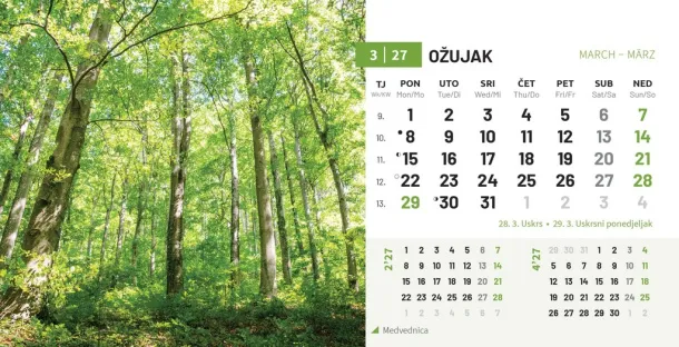  "PRIRODA" 13 sheets, format: 20,5x14,5 cm, desk calendar, envelope, P/50 Color
