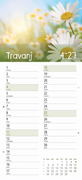  "CVJETNI PLANER" 13 list., dim: 22x55cm,  PVC vrećica, P/50, color kalendar Color