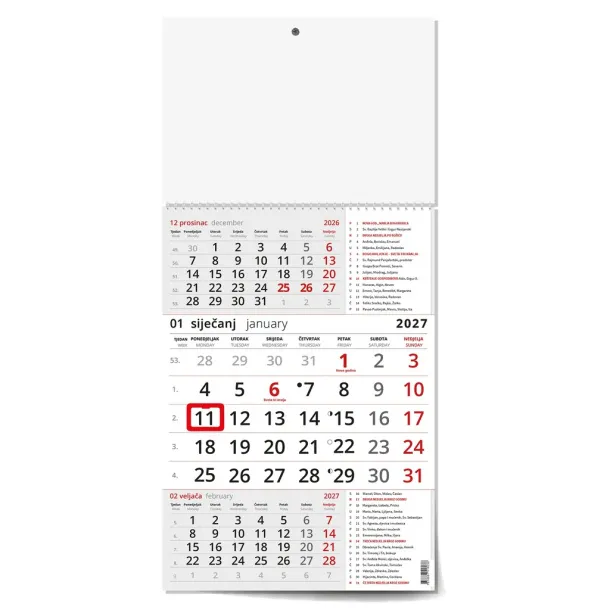 "Business RED with CATHOLIC CALENDAR" three part calendar Crvena