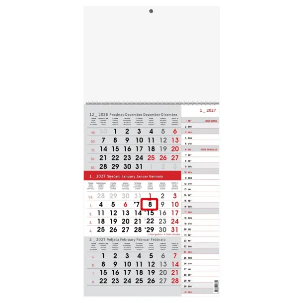  "Poslovni SIVO CRVENI planer" trodjelni kalendar Crvena