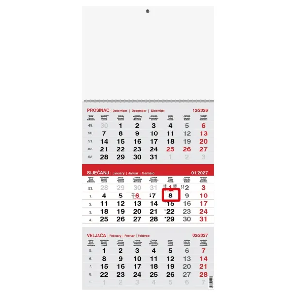  "Poslovni SIVO-CRVENI" trodjelni kalendar Crvena