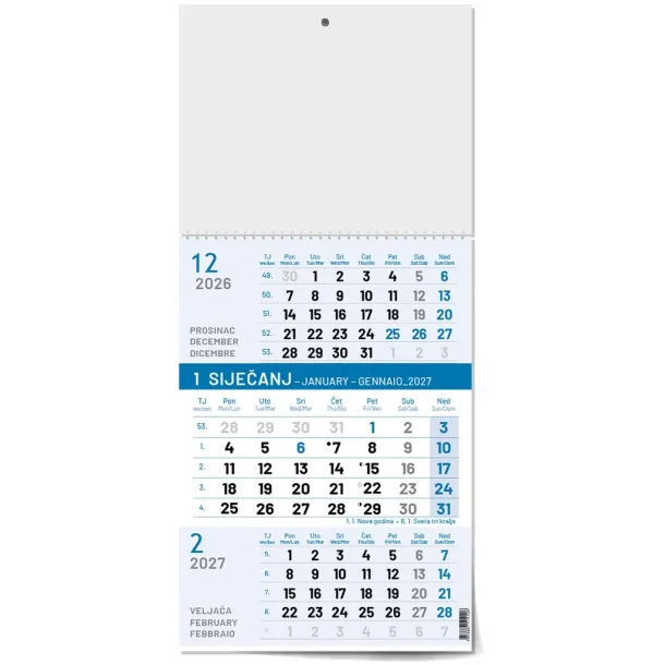  "Bussines Blue" B4 three month calendar Plava
