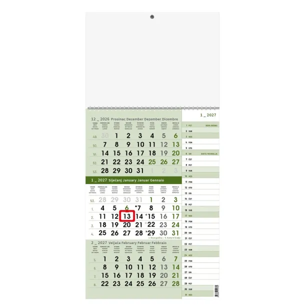  "Business GREEN planner" three part calendar Zelena