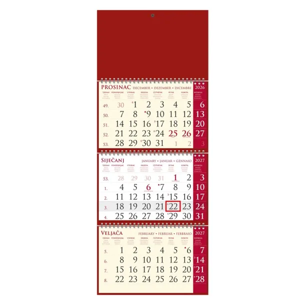  "Poslovni SIRIO cherry" trodjelni kalendar Crvena