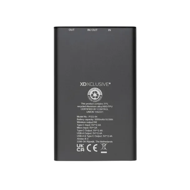  Terra RCS recycled aluminum 5000 mAh powerbank 5W wireless - XD Xclusive Grey 