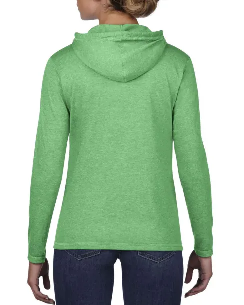  WOMEN’S LIGHTWEIGHT LONG SLEEVE HOODED TEE - Anvil Heather Green Safety Green