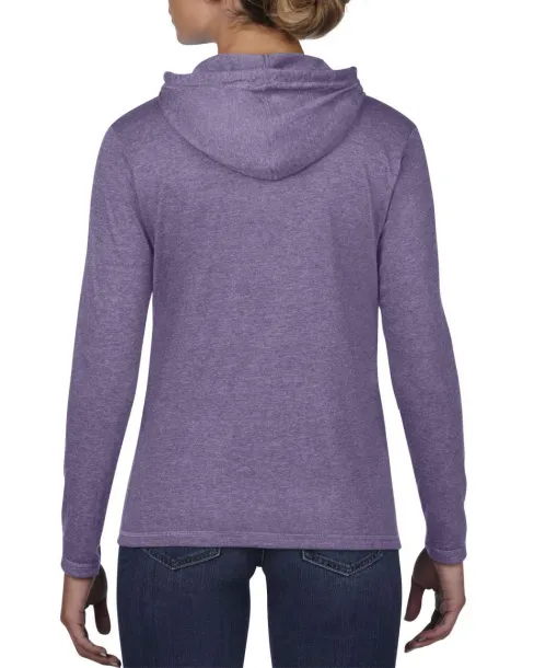  WOMEN’S LIGHTWEIGHT LONG SLEEVE HOODED TEE - Anvil Heather Purple Safety Green