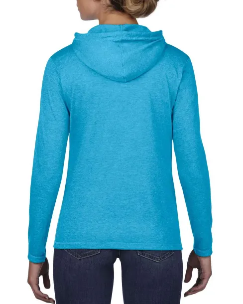  WOMEN’S LIGHTWEIGHT LONG SLEEVE HOODED TEE - Anvil Caribbean Blue Charcoal