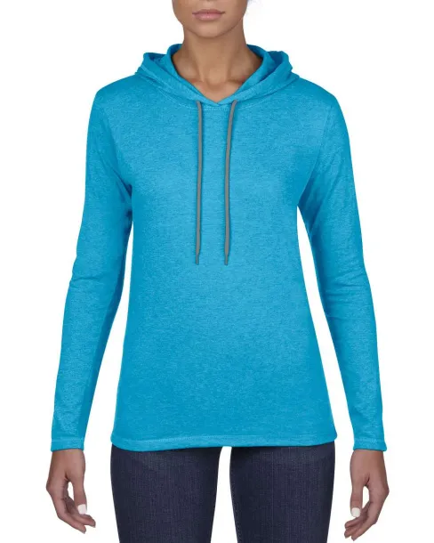  WOMEN’S LIGHTWEIGHT LONG SLEEVE HOODED TEE - Anvil Caribbean Blue Charcoal