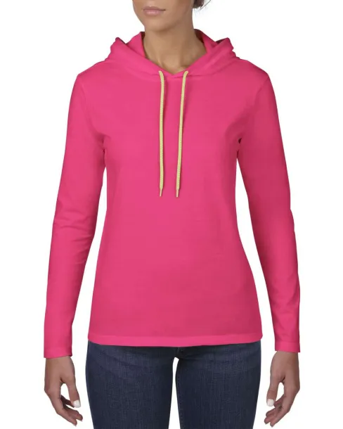  WOMEN’S LIGHTWEIGHT LONG SLEEVE HOODED TEE - Anvil Hot Pink Safety Green