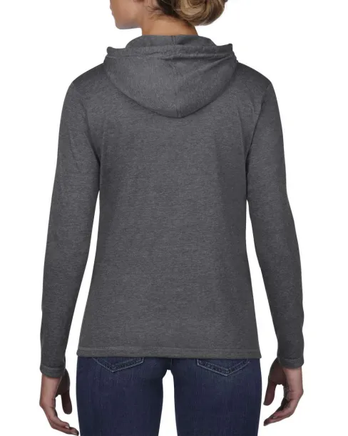  WOMEN’S LIGHTWEIGHT LONG SLEEVE HOODED TEE - Anvil Dark Heather Charcoal