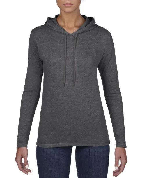  WOMEN’S LIGHTWEIGHT LONG SLEEVE HOODED TEE - Anvil Dark Heather Charcoal