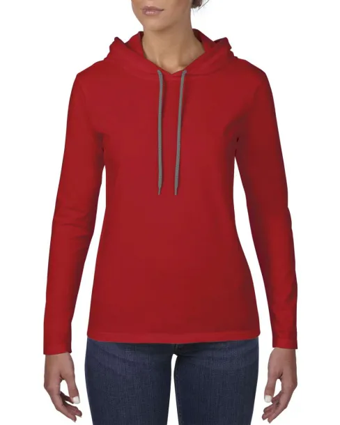  WOMEN’S LIGHTWEIGHT LONG SLEEVE HOODED TEE - Anvil Red Charcoal