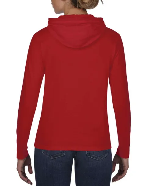  WOMEN’S LIGHTWEIGHT LONG SLEEVE HOODED TEE - Anvil Red Charcoal